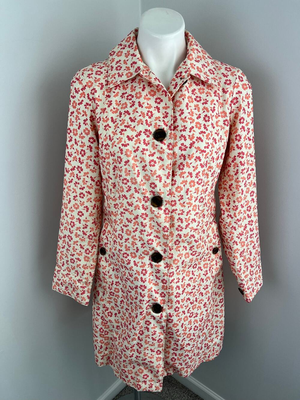 Lands End Pink White Floral Spring Jacket XS